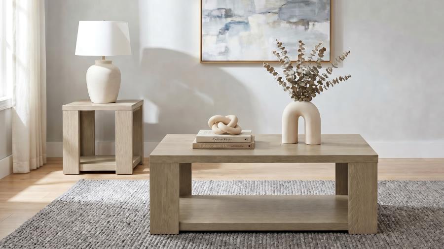 Pavone 2-Piece Transitional Coffee and End Table Set with Shelves Latte