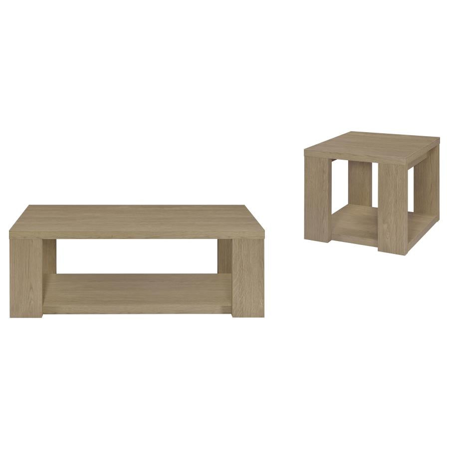 Pavone 2-Piece Transitional Coffee and End Table Set with Shelves Latte
