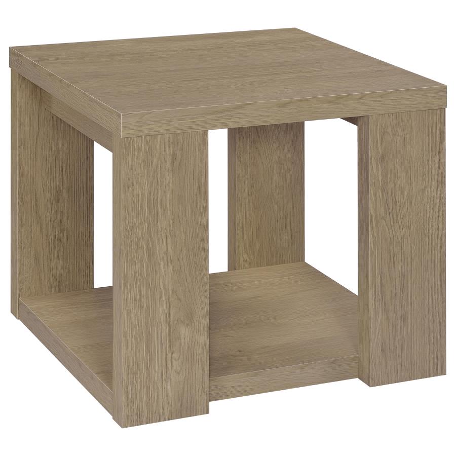 Pavone 2-Piece Transitional Coffee and End Table Set with Shelves Latte