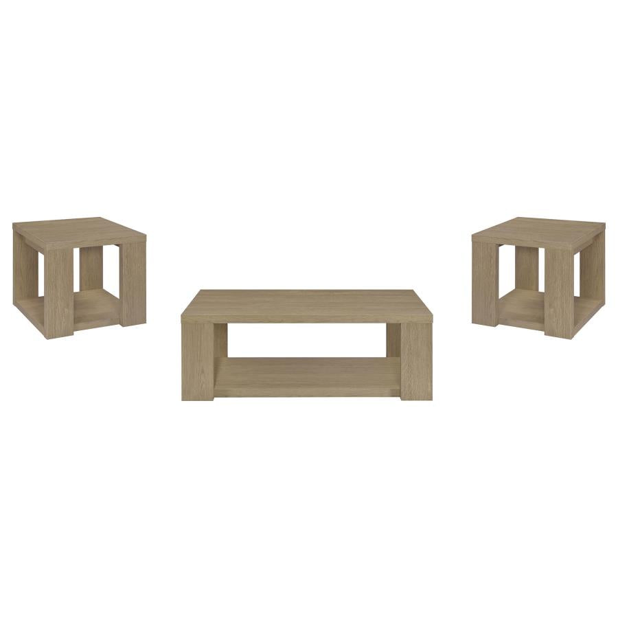 Pavone 3-Piece Transitional Coffee and End Table Set with Shelves Latte