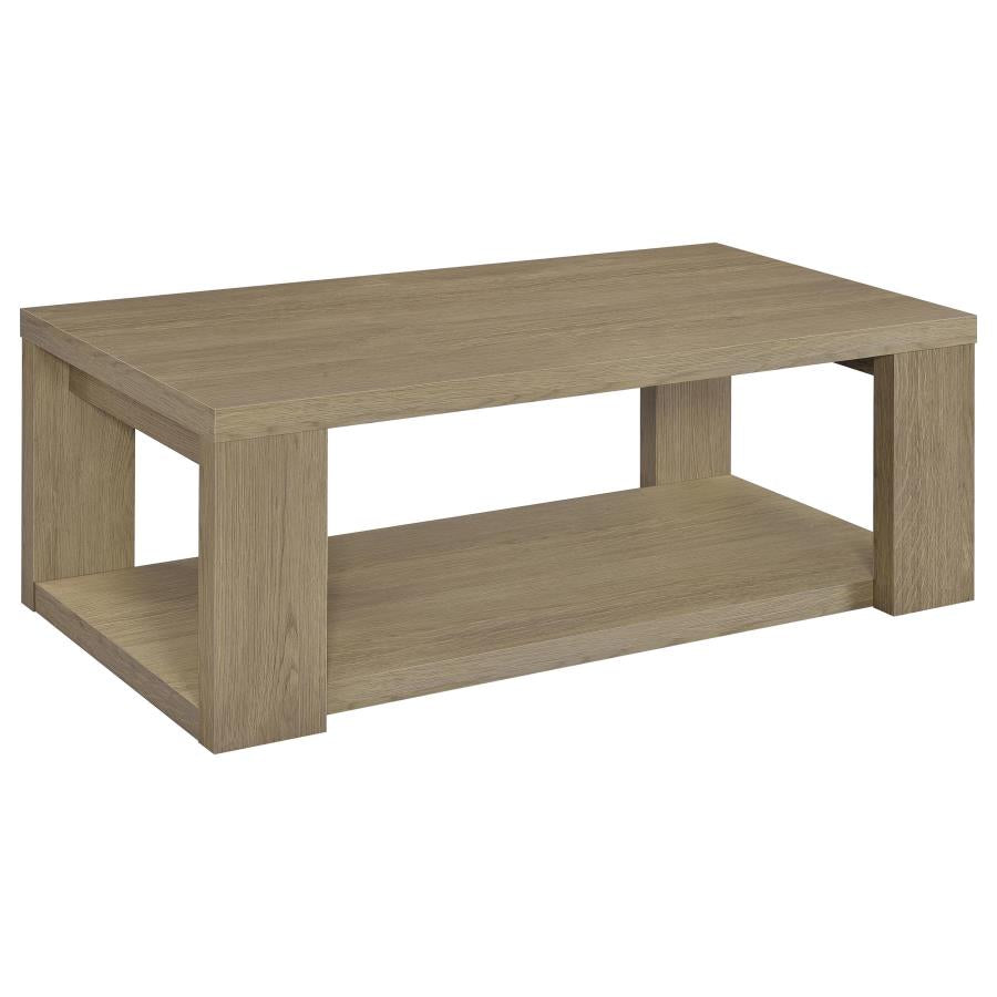 Pavone Transitional Rectangular Coffee Table with Open Lower Shelf Latte