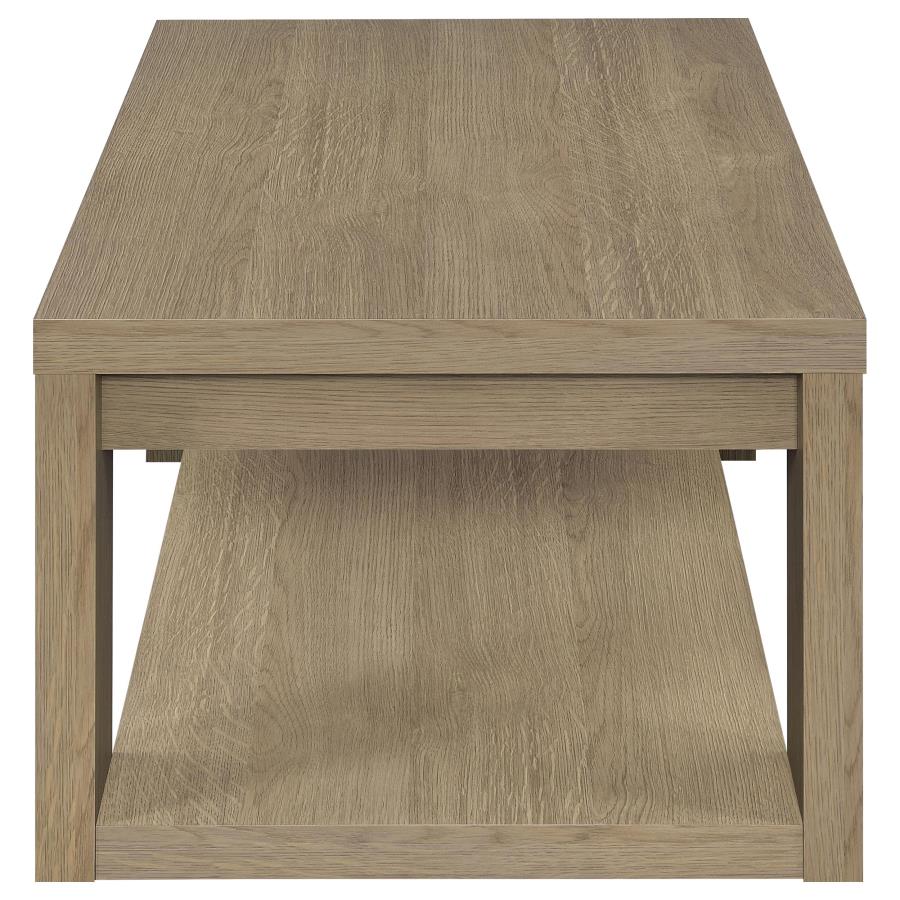 Pavone Transitional Rectangular Coffee Table with Open Lower Shelf Latte