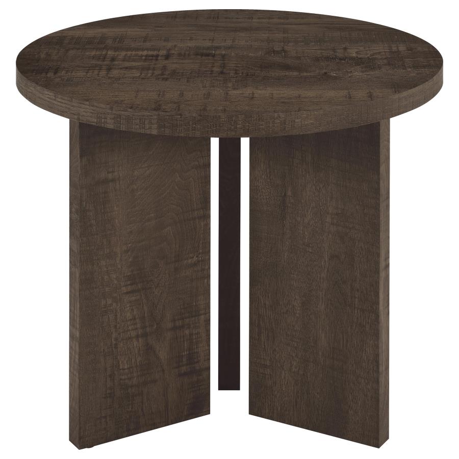Aragon Round Panel Base End Table Dark Rustic Mango
