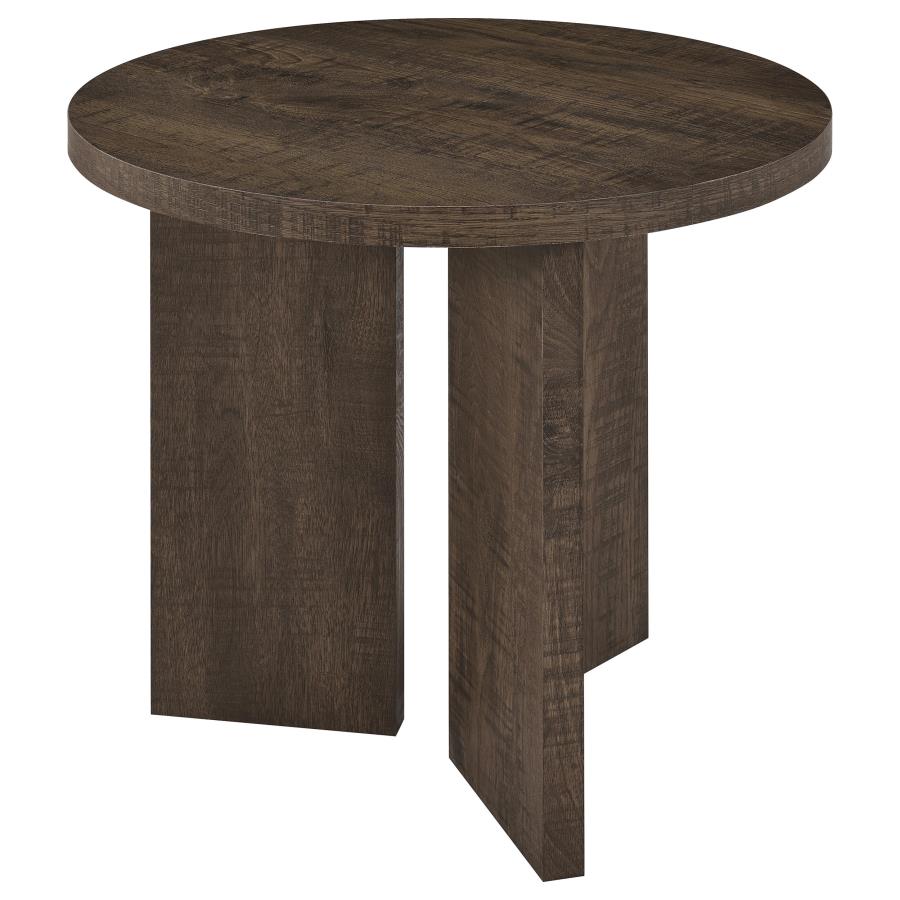 Aragon Round Panel Base End Table Dark Rustic Mango