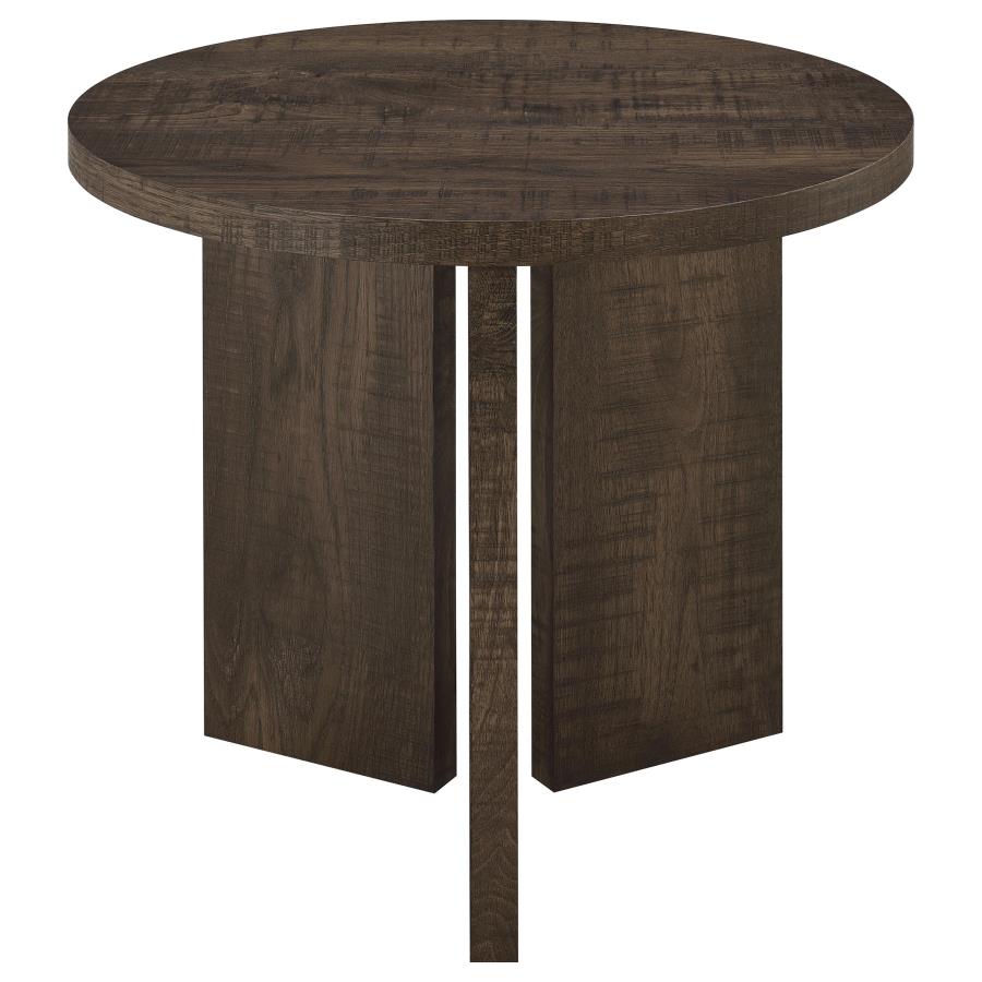 Aragon Round Panel Base End Table Dark Rustic Mango