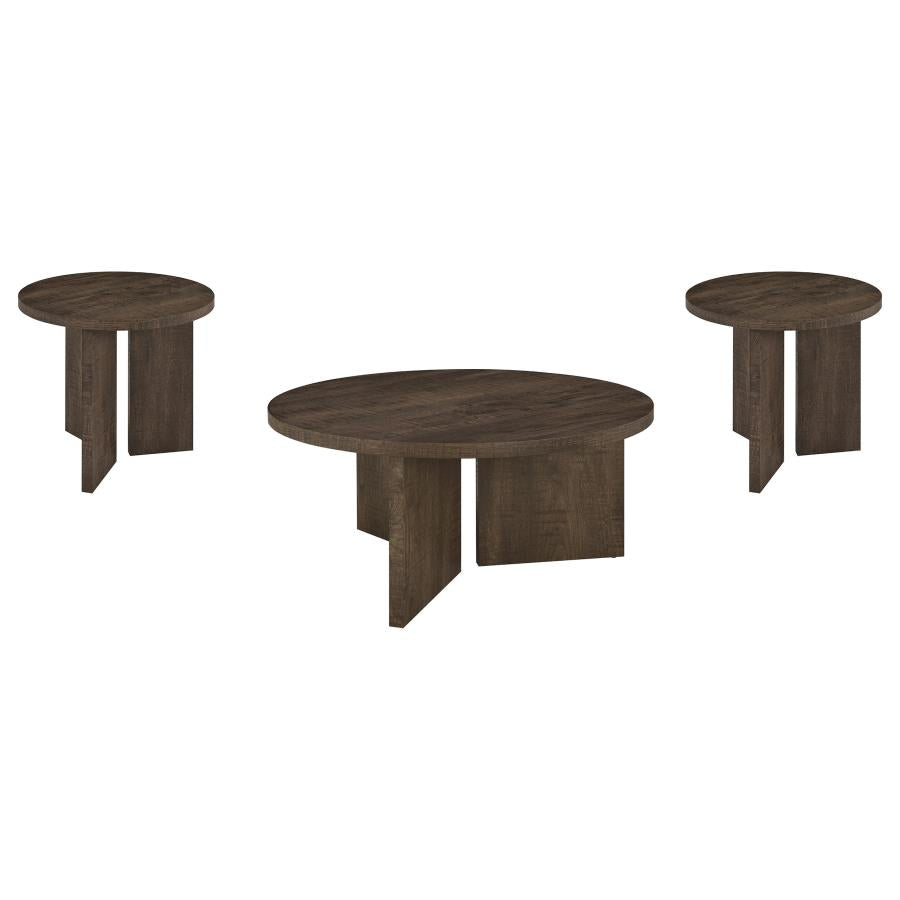 Aragon 3-Piece Round Coffee and End Table Set Dark Rustic Mango