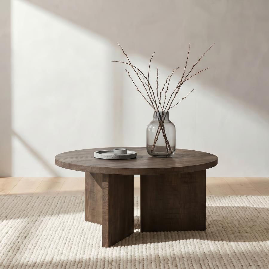 Aragon Round Panel Base Coffee Table Dark Rustic Mango