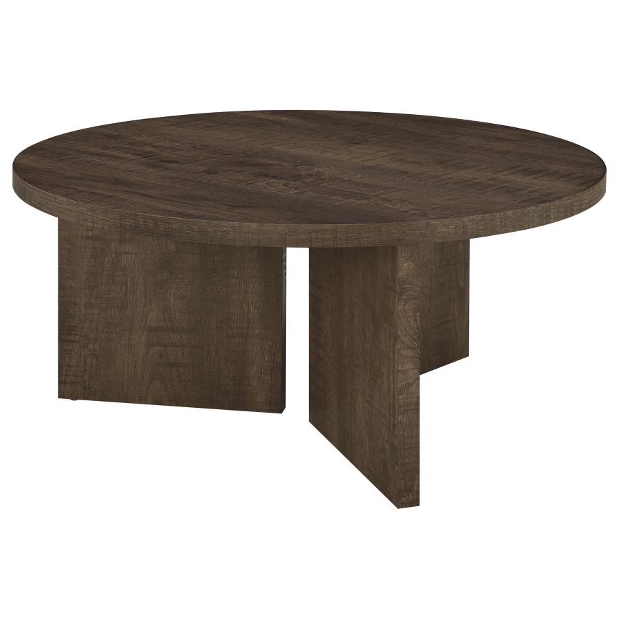 Aragon Round Panel Base Coffee Table Dark Rustic Mango