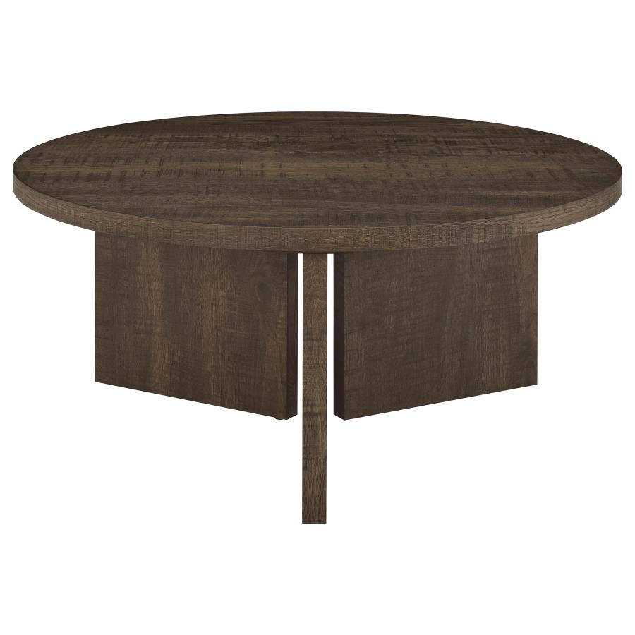Aragon Round Panel Base Coffee Table Dark Rustic Mango