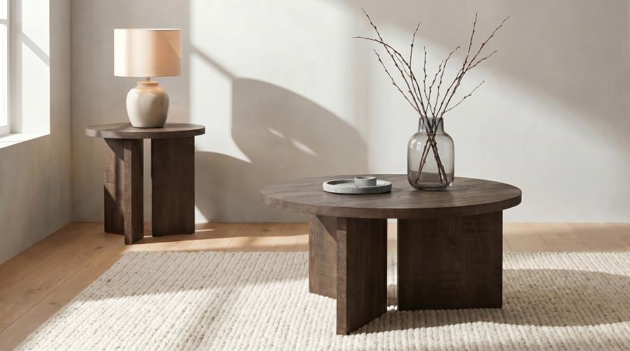 Aragon Round Panel Base Coffee Table Dark Rustic Mango