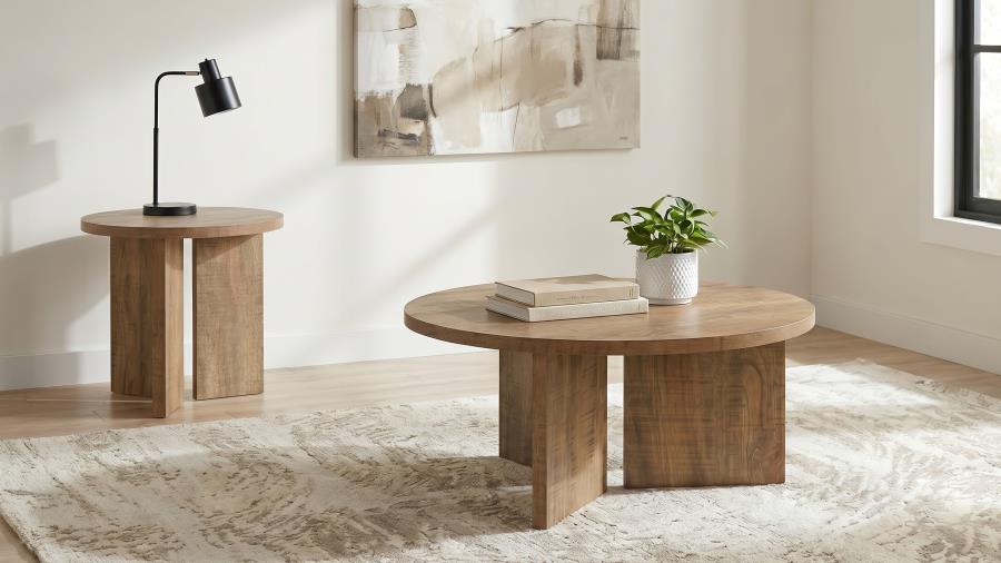 Aragon Round Panel Base End Table Mango