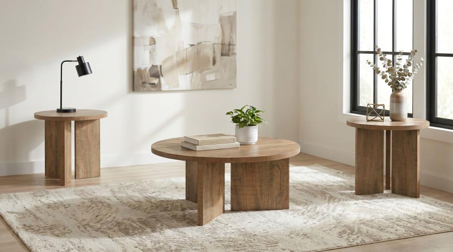 Aragon 3-Piece Round Coffee and End Table Set Mango