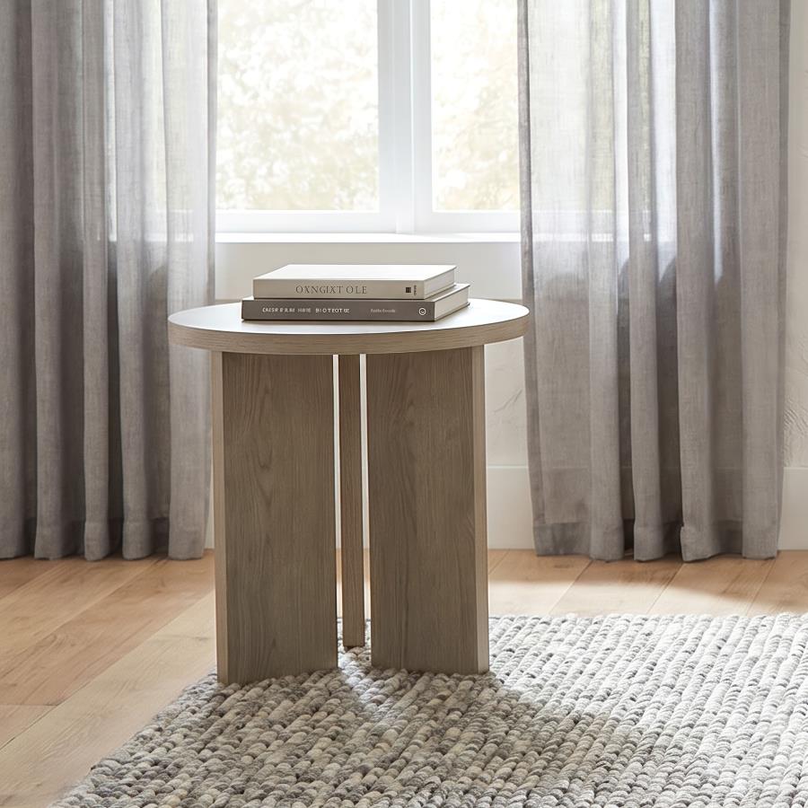 Aragon Round Panel Base End Table Latte