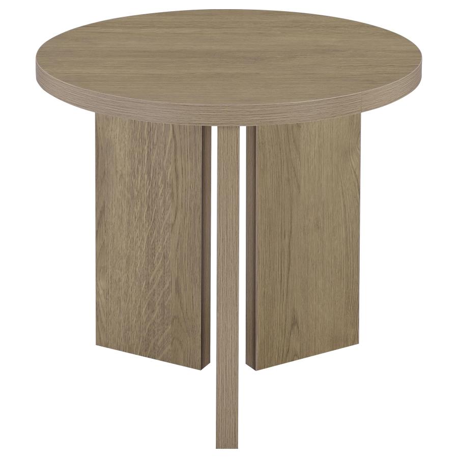 Aragon Round Panel Base End Table Latte
