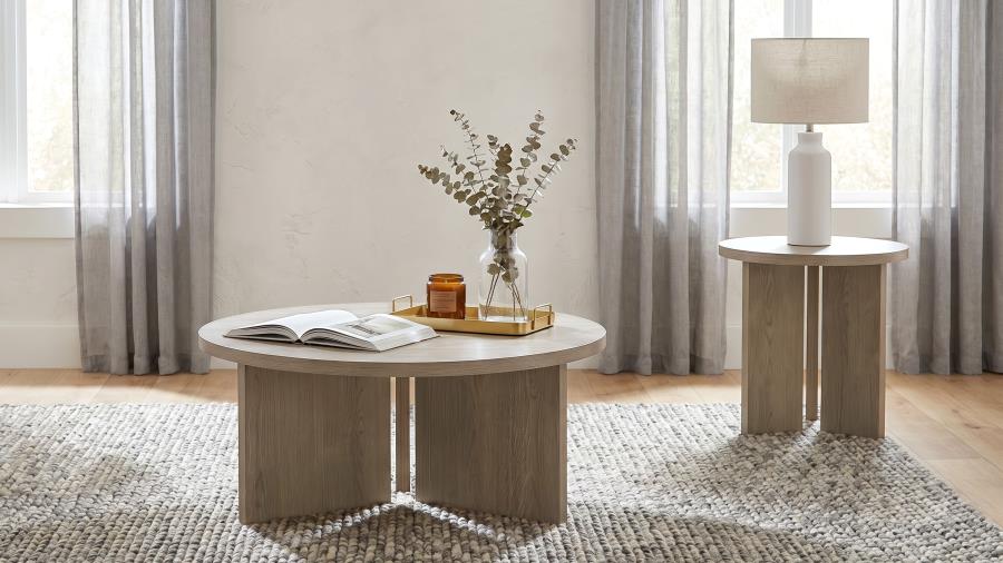 Aragon 2-Piece Round Coffee and End Table Set Latte