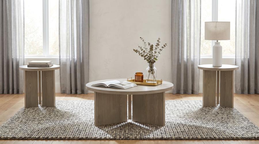 Aragon 3-Piece Round Coffee and End Table Set Latte