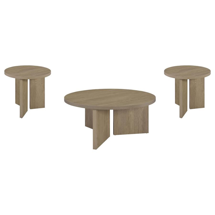 Aragon 3-Piece Round Coffee and End Table Set Latte