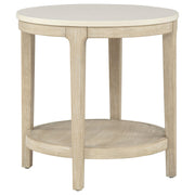 Lucaire Round Cultured Marble Top End Table Honed Cream and Sandstone