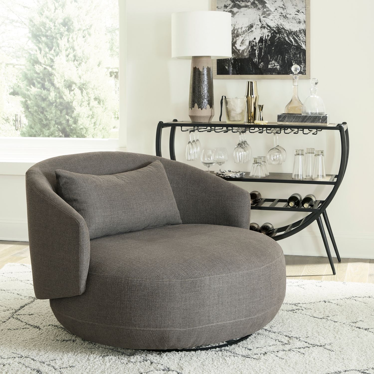 Haley Upholstery Swivel Cuddler Chair - Charcoal