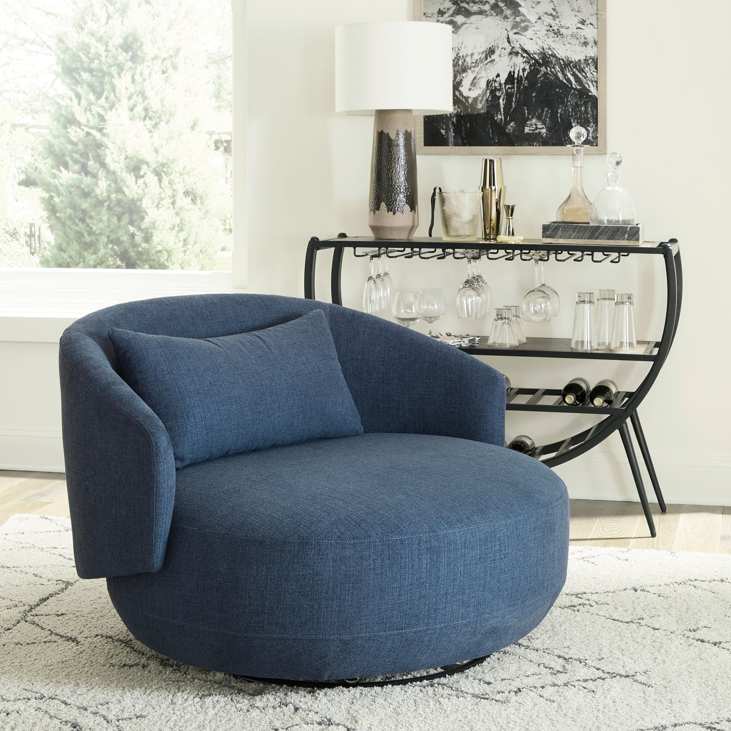 Haley Upholstery Swivel Cuddler Chair - Midnight