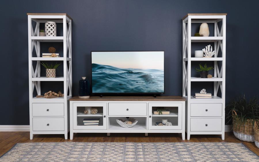 Hollis 2-door Wood 67-inch TV Stand with Drawer Brown and White