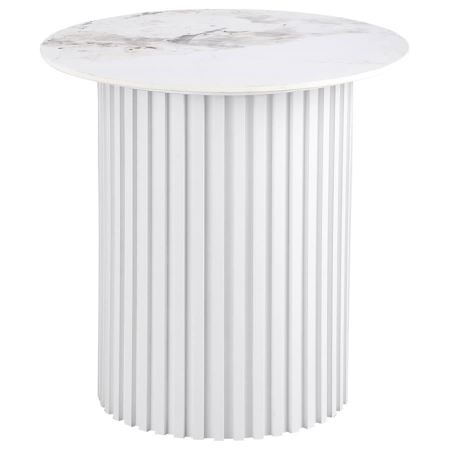 Rowena 3-piece Coffee and End Table Set White Faux Marble
