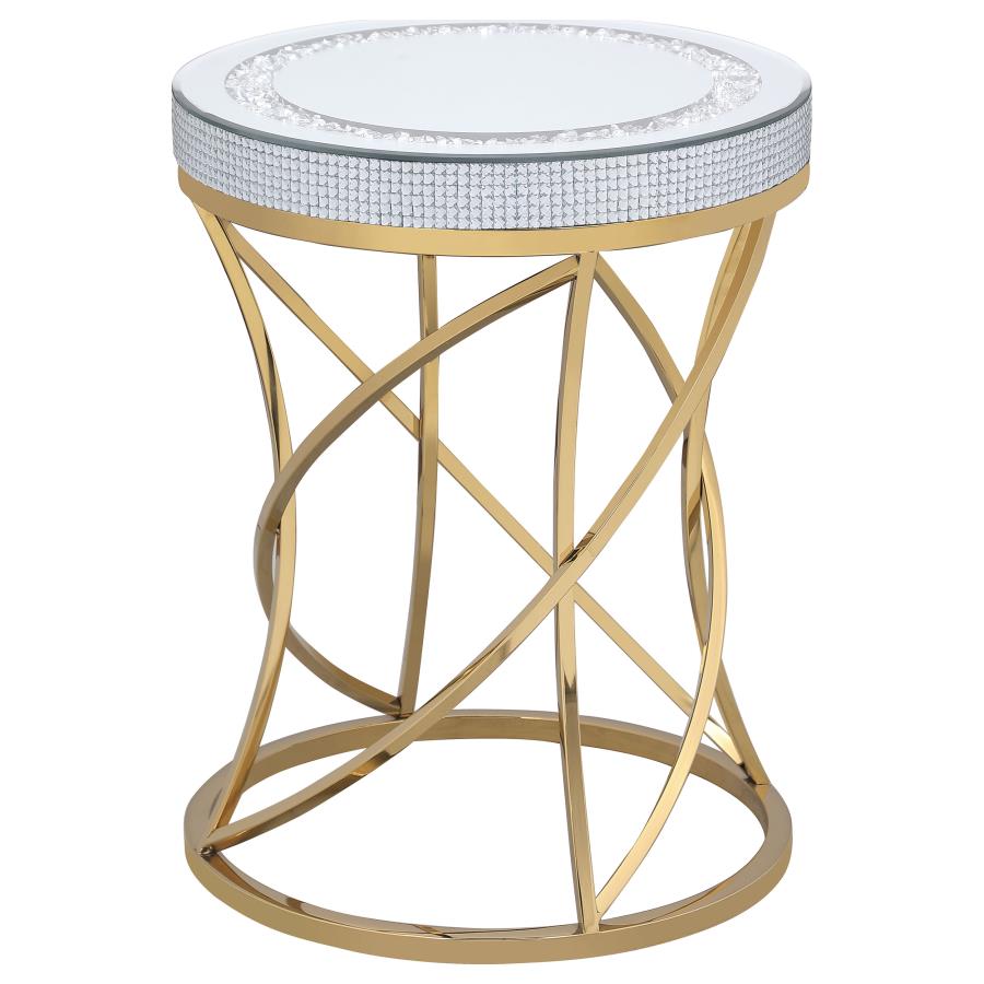 Elise 3-piece Round Mirror Top Coffee and End Table Set Gold