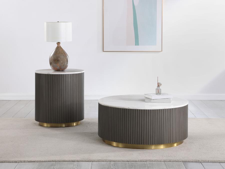 Jason Round White Marble Top Side End Table Charcoal
