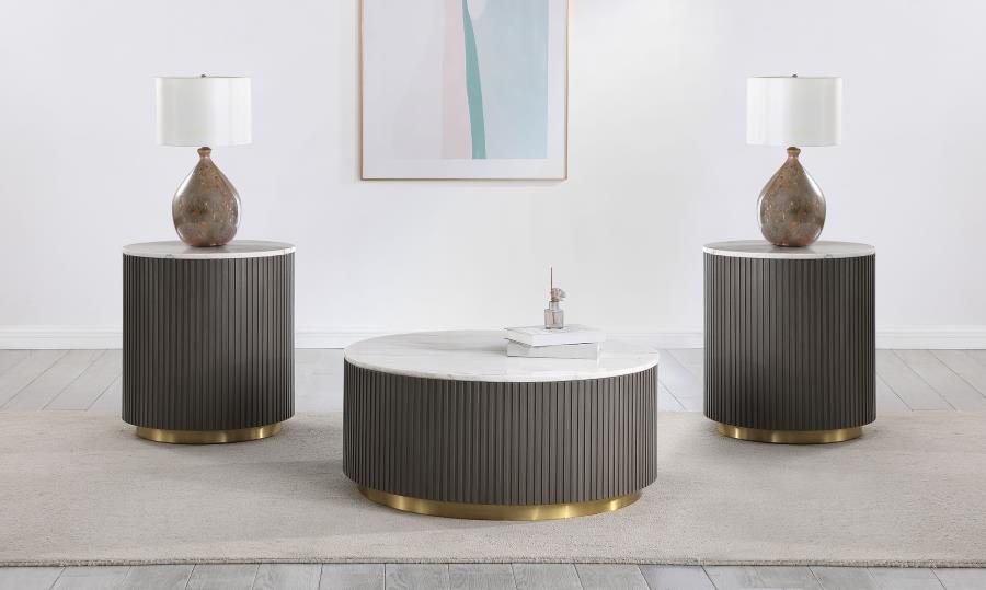 Jason 3-piece Round Marble Coffee and End Table Set White