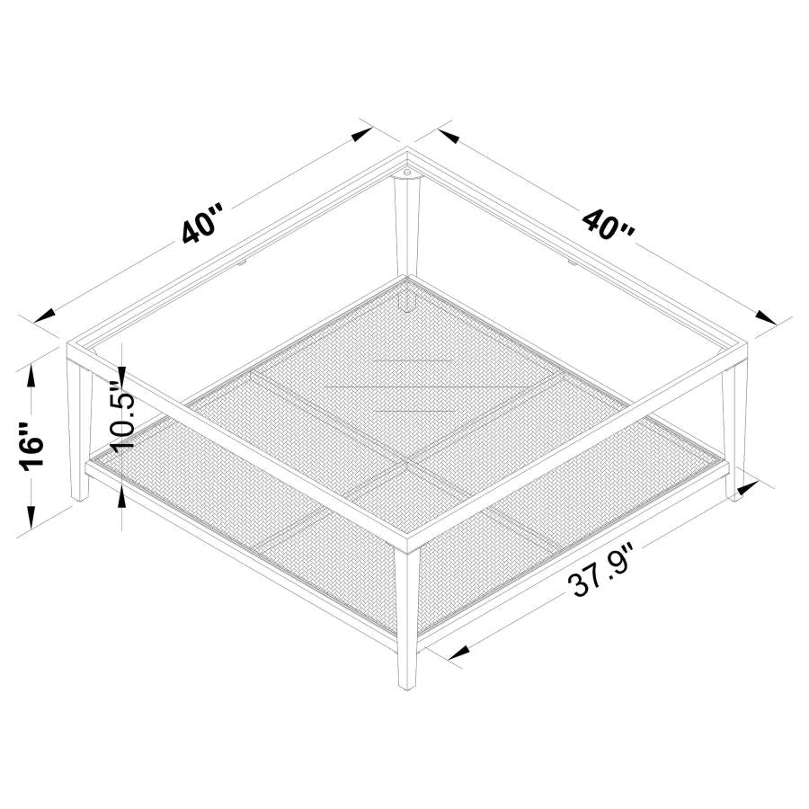 Amherst Glass Top Metal with Cane Shelf Coffee Table Black