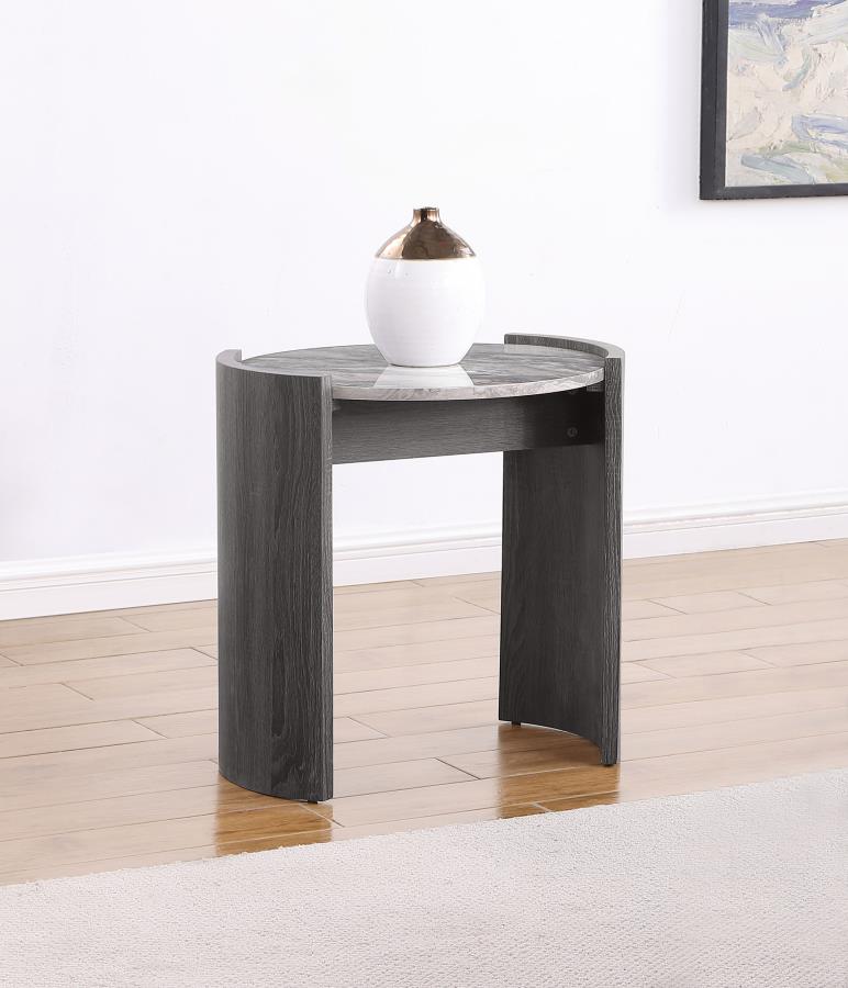 Gladstone Round Faux Marble Top End Table Distressed Grey