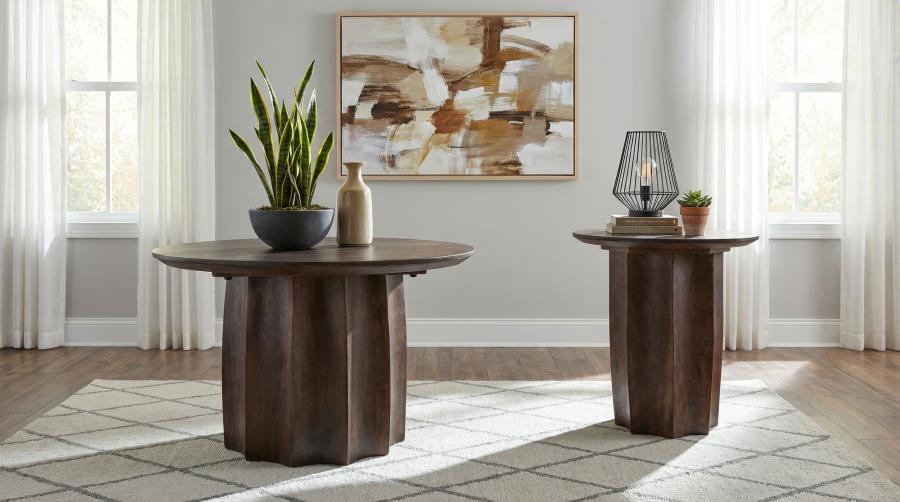 Cayenne 2-piece Solid Mango Wood Coffee Table Set Walnut