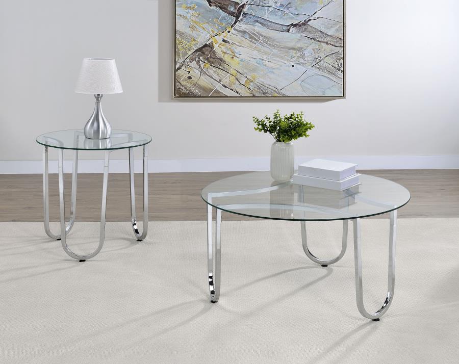 Beller 2-piece Round Tempered Glass Top Coffee Table Set Chrome