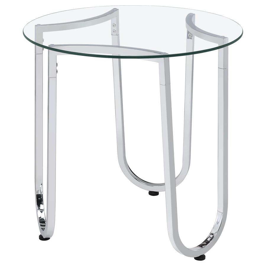 Beller 3-piece Round Tempered Glass Top Coffee Table Set Chrome