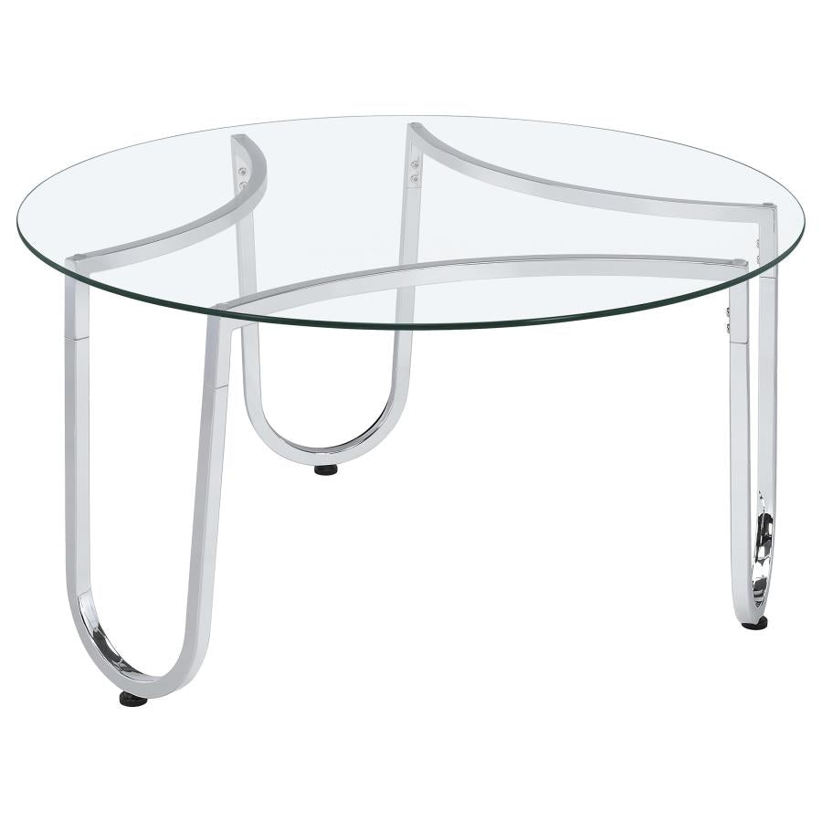 Beller 3-piece Round Tempered Glass Top Coffee Table Set Chrome