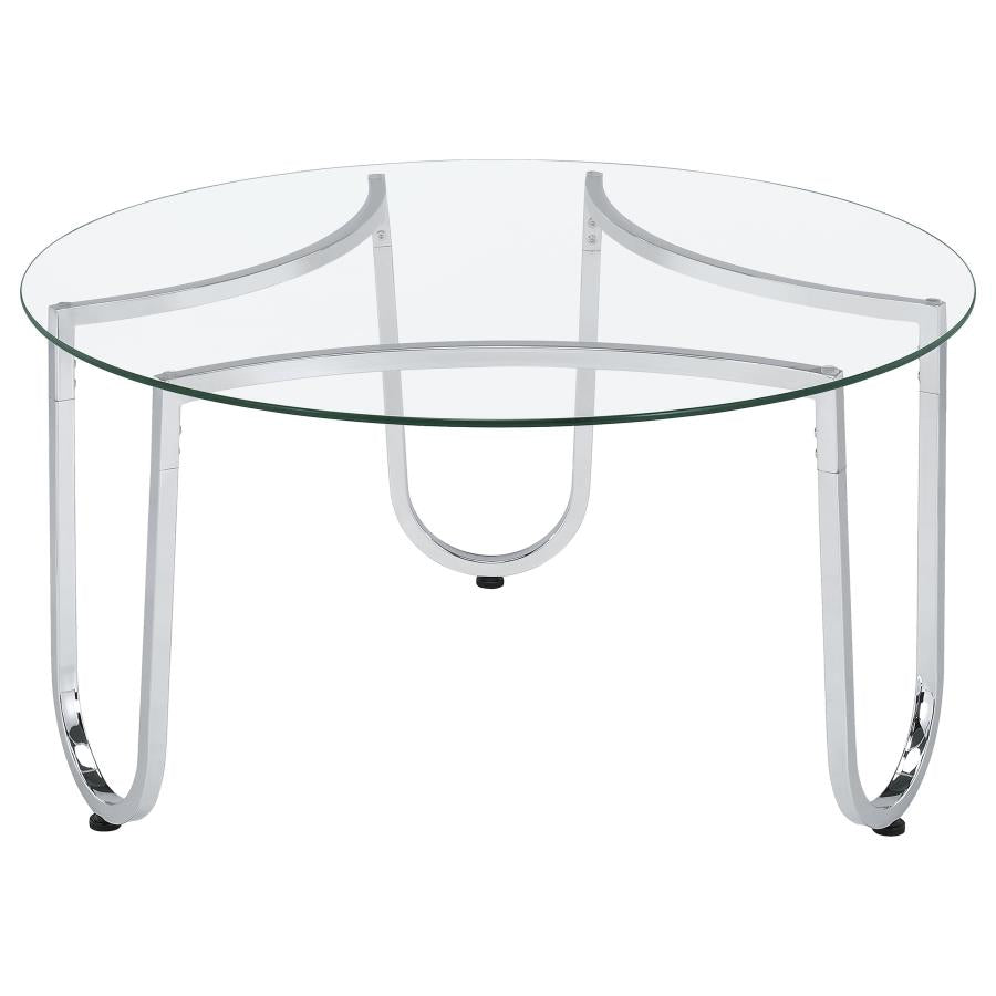 Beller 3-piece Round Tempered Glass Top Coffee Table Set Chrome