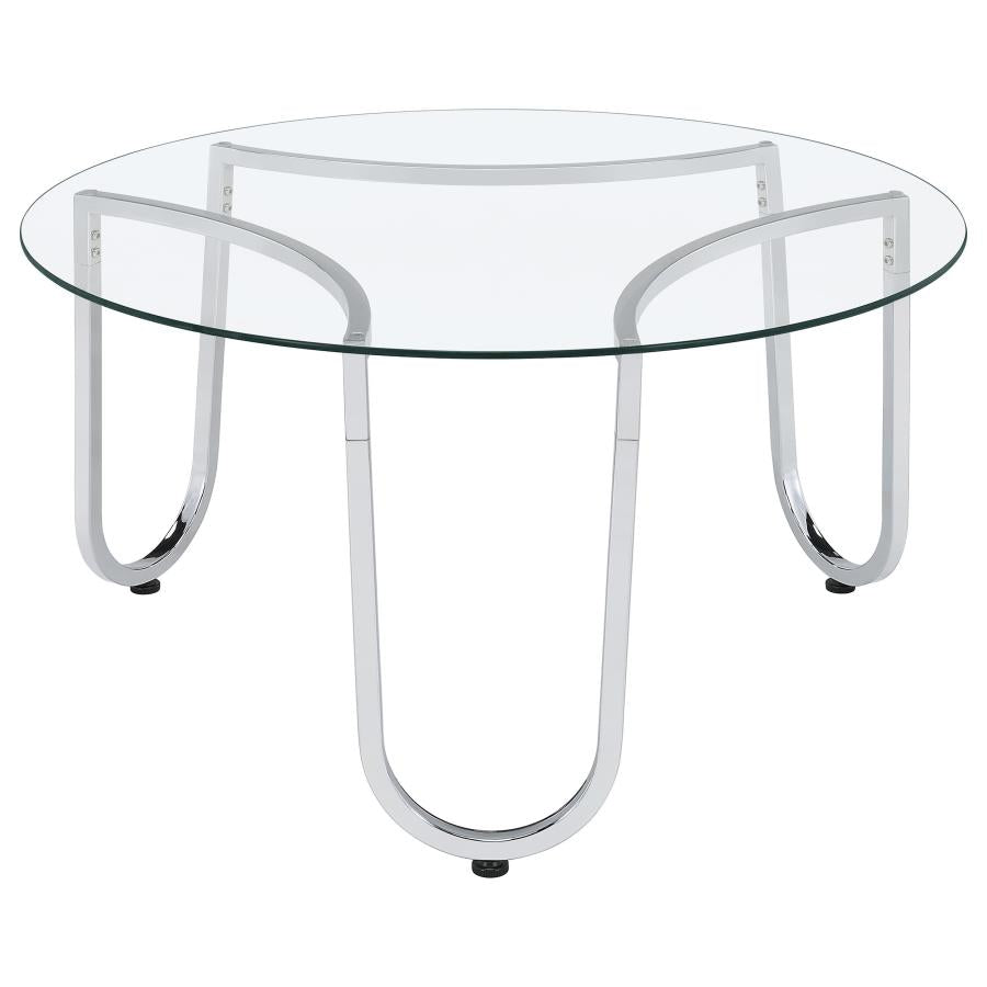 Beller 3-piece Round Tempered Glass Top Coffee Table Set Chrome