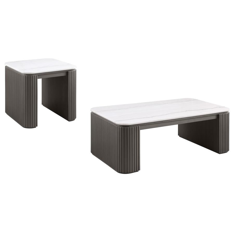 Lior 2-Piece Rectangular Marble Top Coffee and End Table Set Charcoal