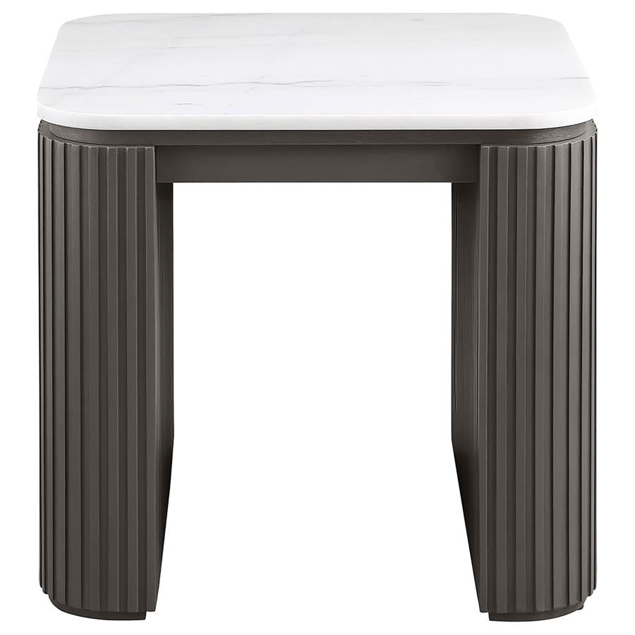 Lior 2-Piece Rectangular Marble Top Coffee and End Table Set Charcoal