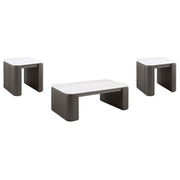 Lior 3-Piece Rectangular Marble Top Coffee and End Table Set Charcoal
