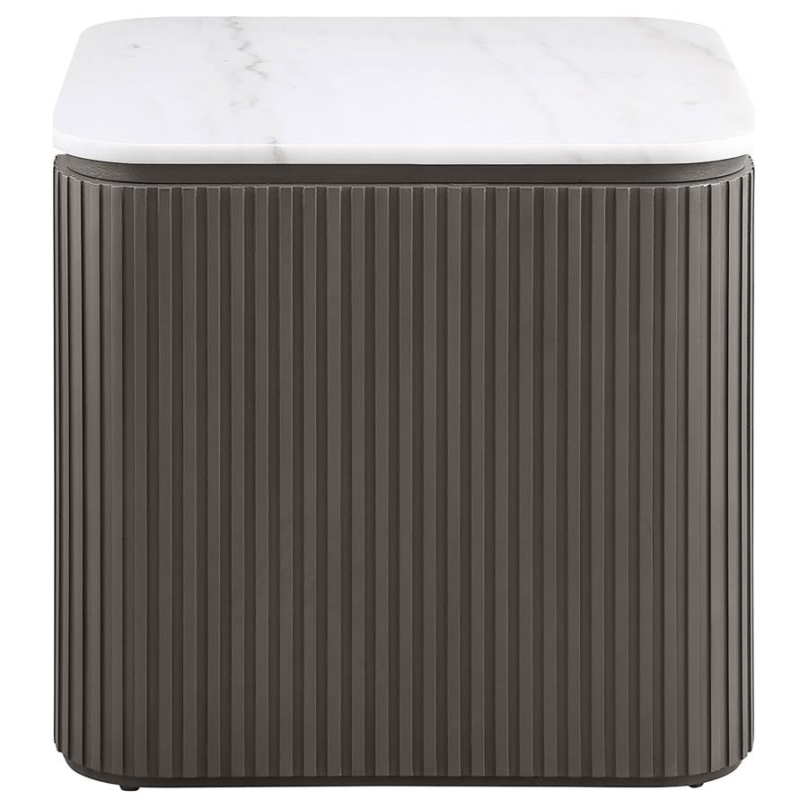 Lior 3-Piece Rectangular Marble Top Coffee and End Table Set Charcoal