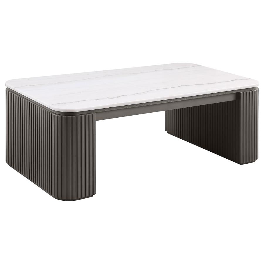 Lior 3-Piece Rectangular Marble Top Coffee and End Table Set Charcoal