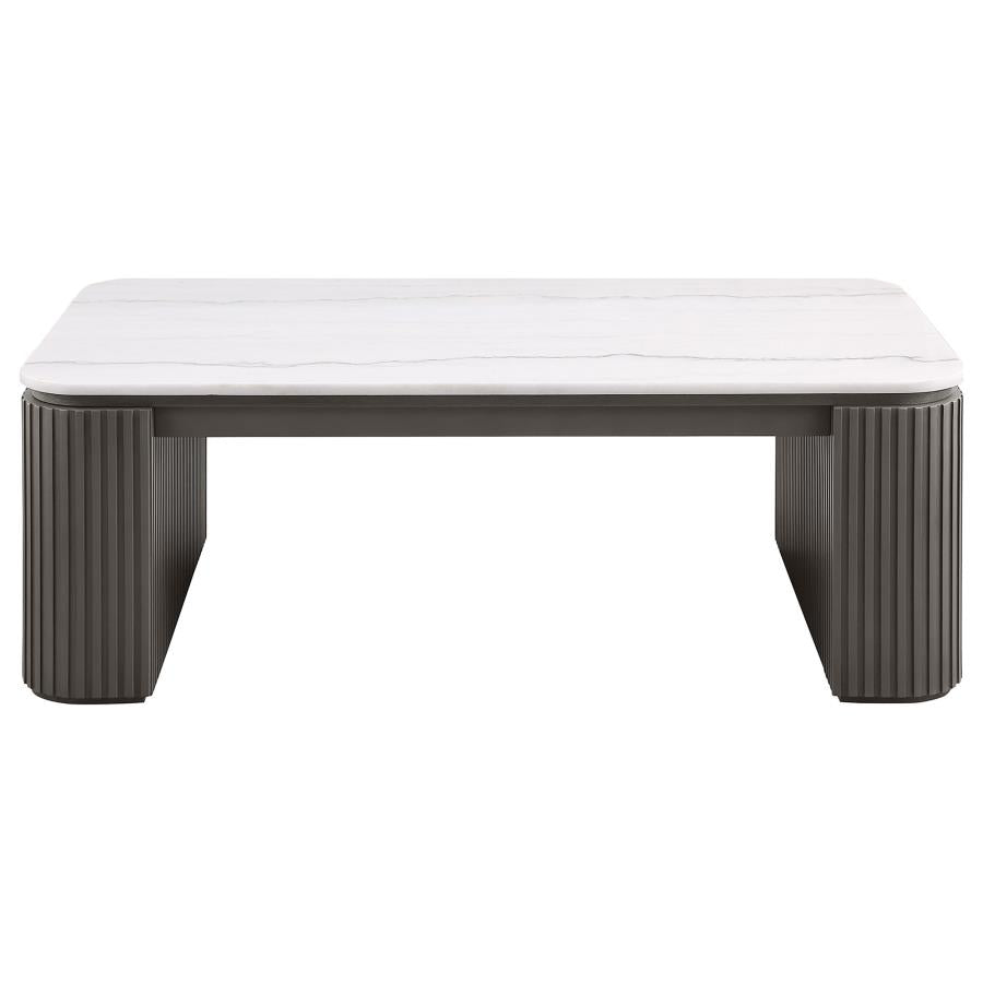 Lior 3-Piece Rectangular Marble Top Coffee and End Table Set Charcoal