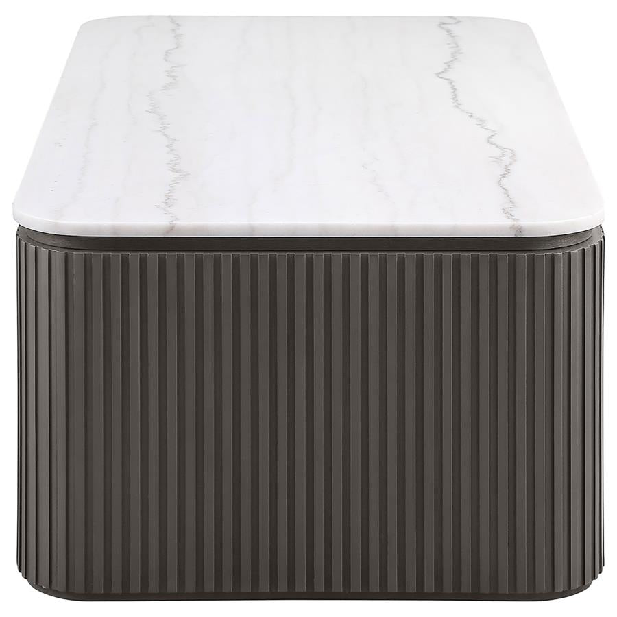 Lior 3-Piece Rectangular Marble Top Coffee and End Table Set Charcoal