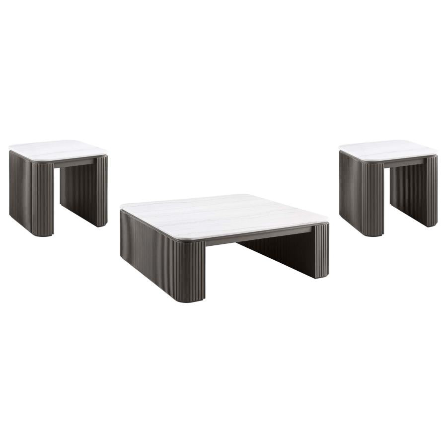 Lior 3-Piece Square Marble Top Coffee and End Table Set Charcoal