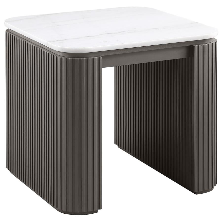 Lior 3-Piece Square Marble Top Coffee and End Table Set Charcoal