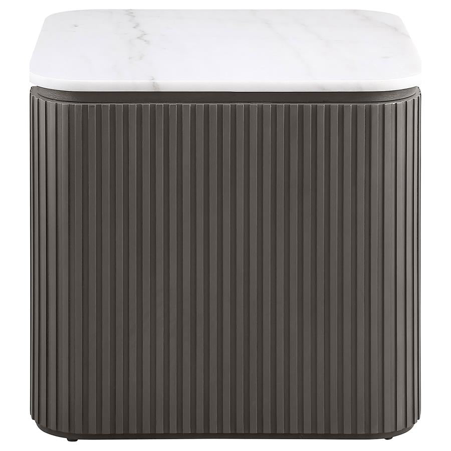Lior 3-Piece Square Marble Top Coffee and End Table Set Charcoal