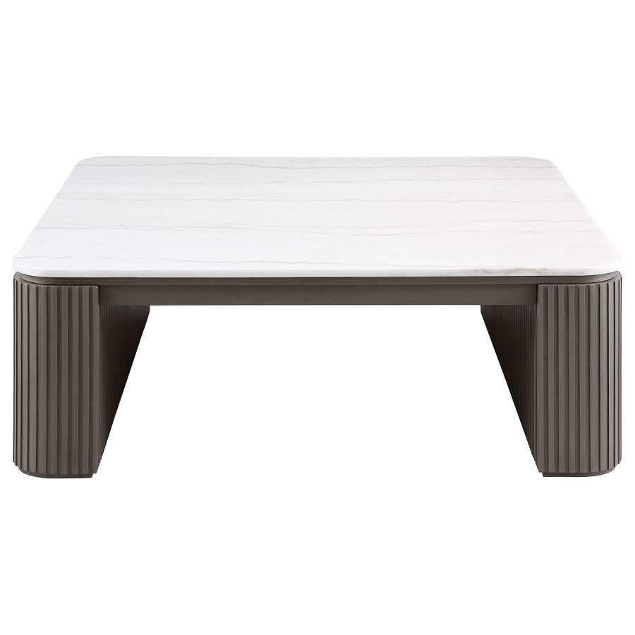Lior 3-Piece Square Marble Top Coffee and End Table Set Charcoal