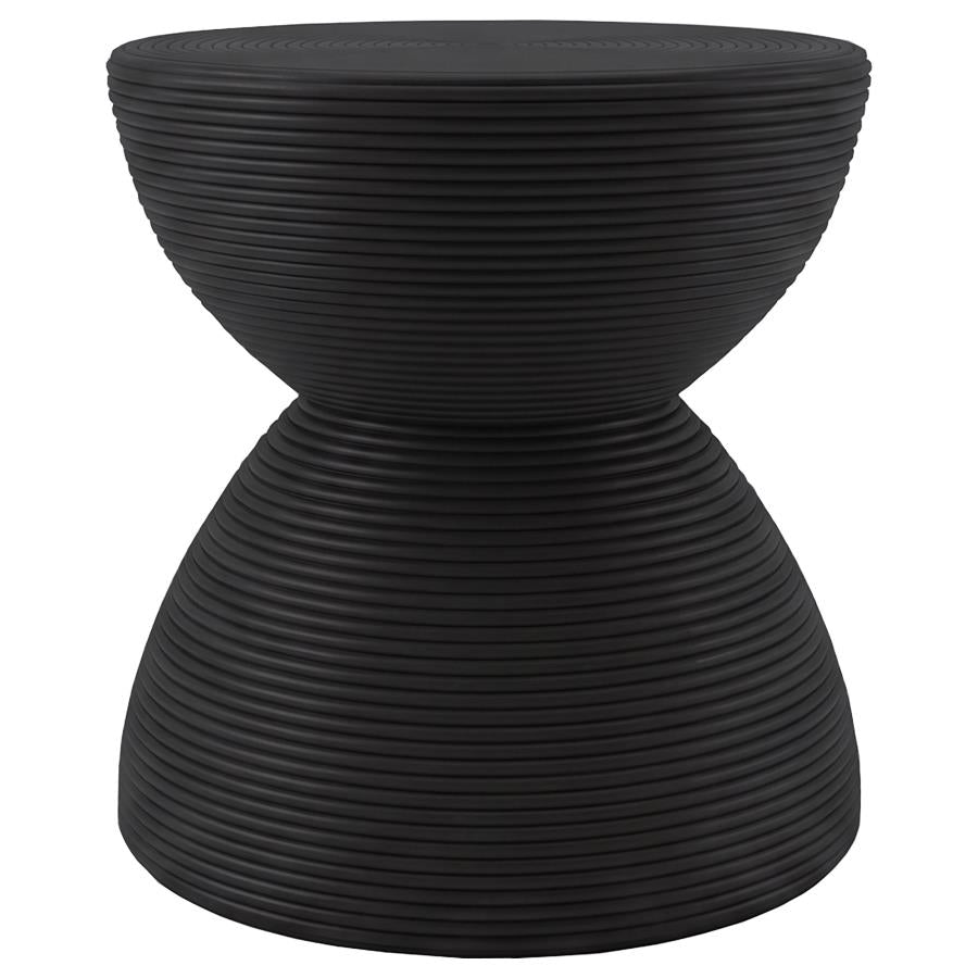 Macedo Round Ribbed Rattan Drum End Table Black