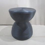Macedo Round Ribbed Rattan Drum End Table Black